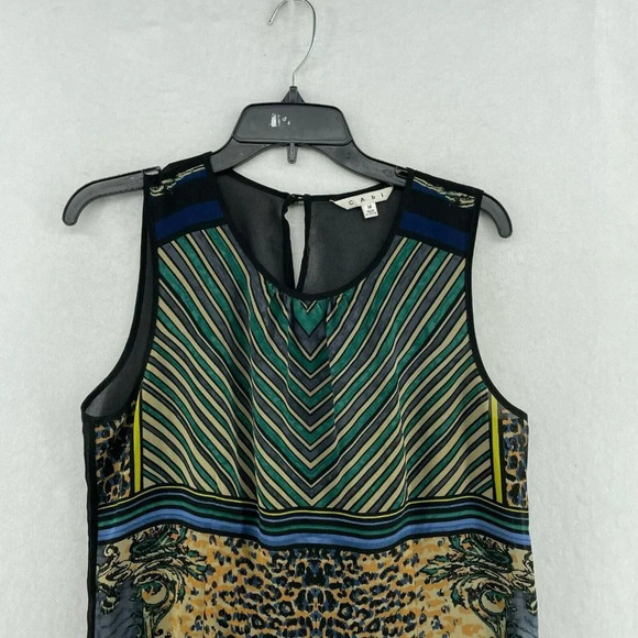 CAbi 565 Buchanan Tunic Women's Sz M Blue Black Leopard Print Striped Keyhole - Picture 7 of 10